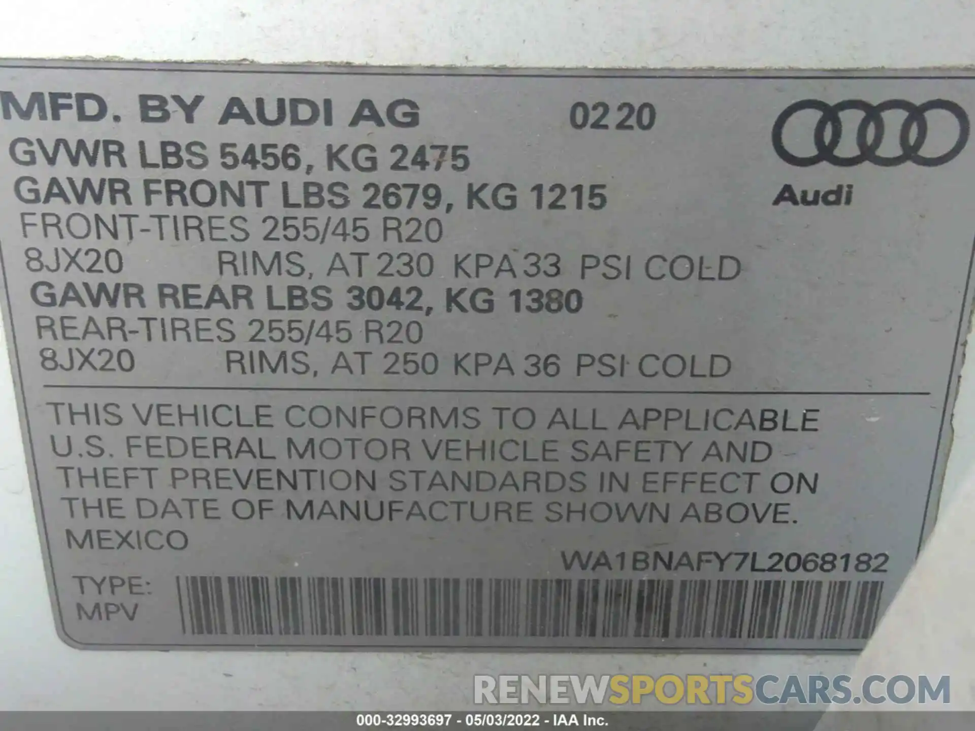 9 Фотография поврежденного автомобиля WA1BNAFY7L2068182 AUDI Q5 2020