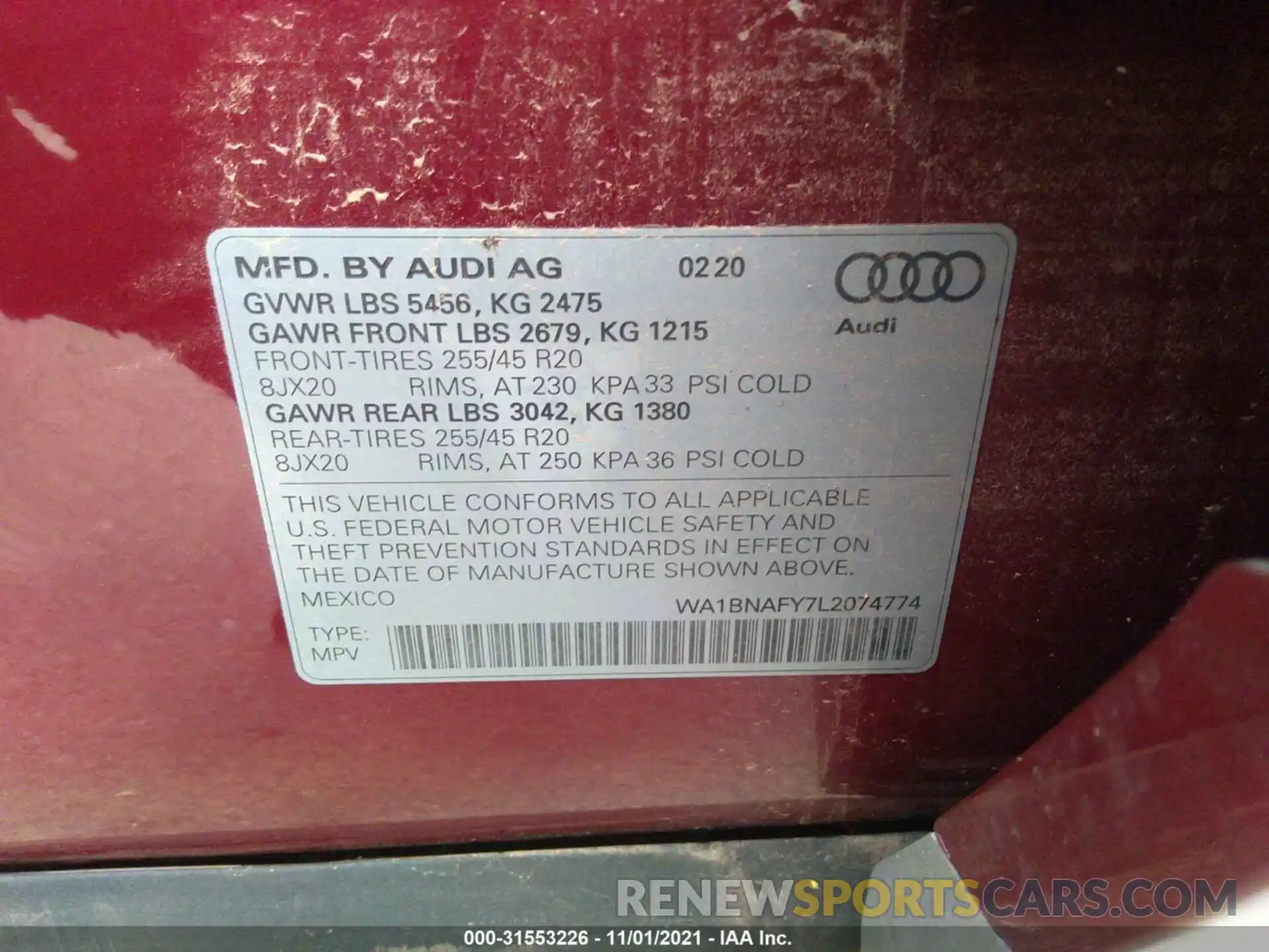 9 Фотография поврежденного автомобиля WA1BNAFY7L2074774 AUDI Q5 2020