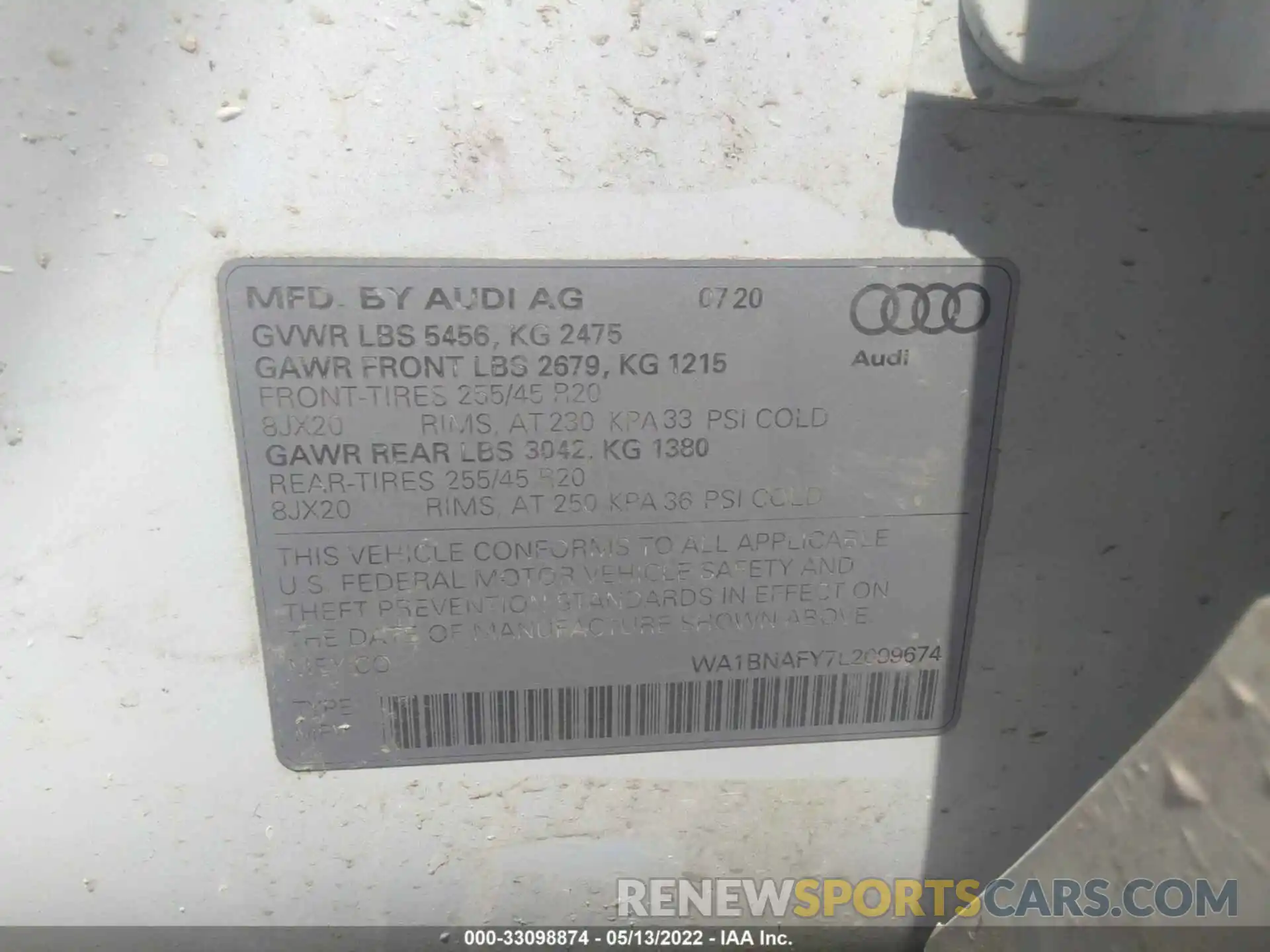 9 Фотография поврежденного автомобиля WA1BNAFY7L2099674 AUDI Q5 2020