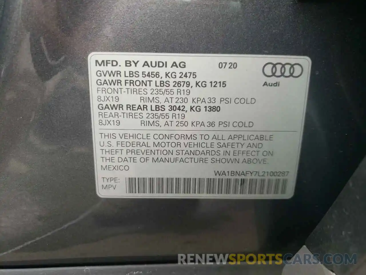 10 Фотография поврежденного автомобиля WA1BNAFY7L2100287 AUDI Q5 2020