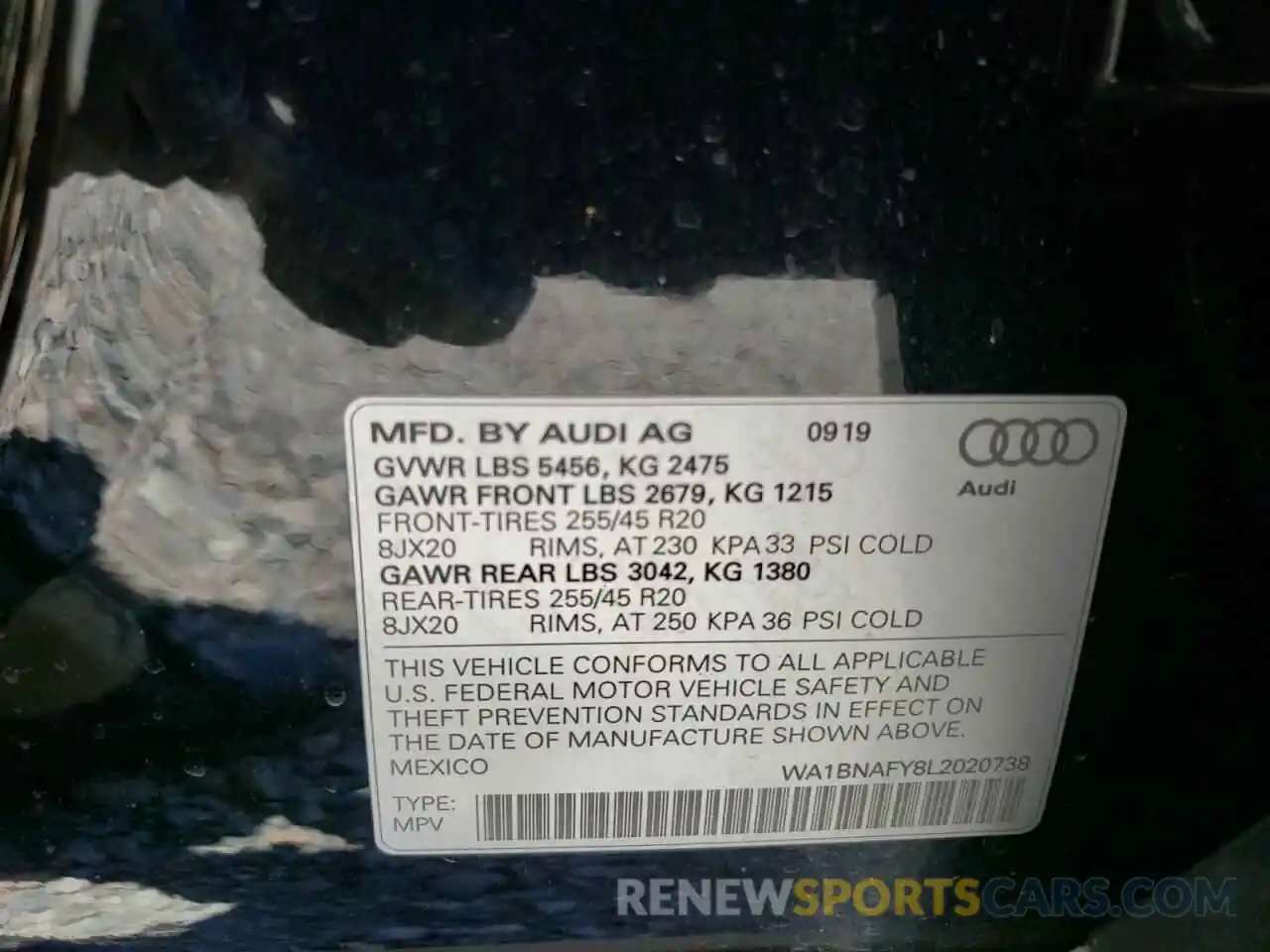 9 Фотография поврежденного автомобиля WA1BNAFY8L2020738 AUDI Q5 2020