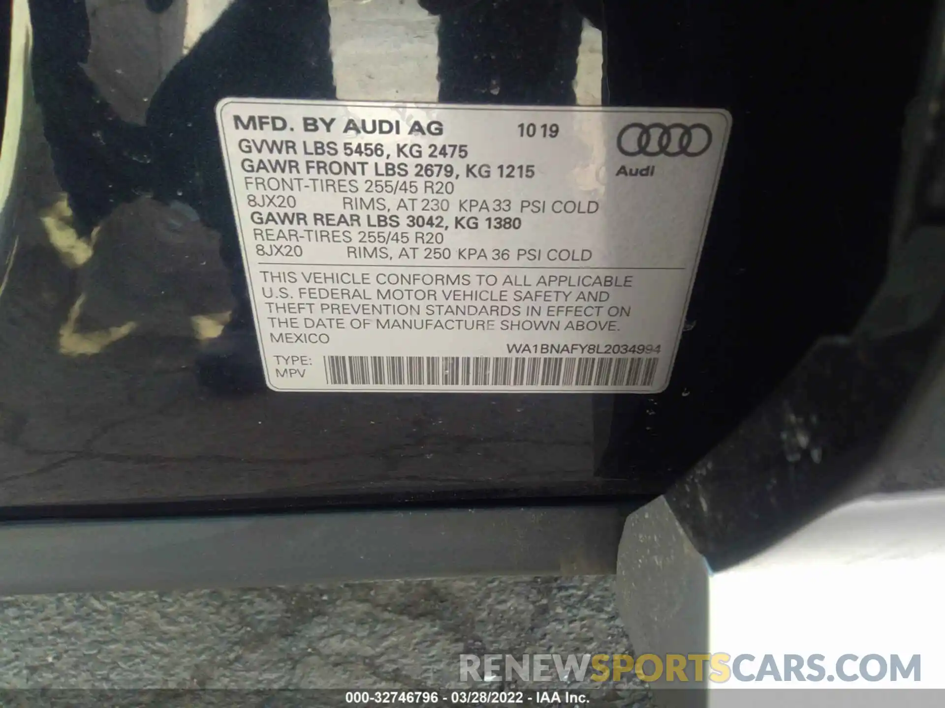 9 Фотография поврежденного автомобиля WA1BNAFY8L2034994 AUDI Q5 2020