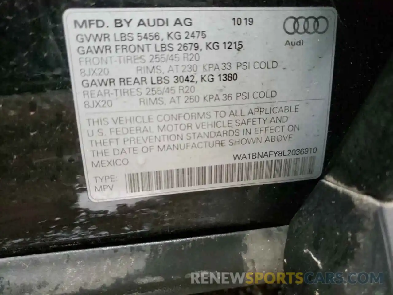 10 Фотография поврежденного автомобиля WA1BNAFY8L2036910 AUDI Q5 2020