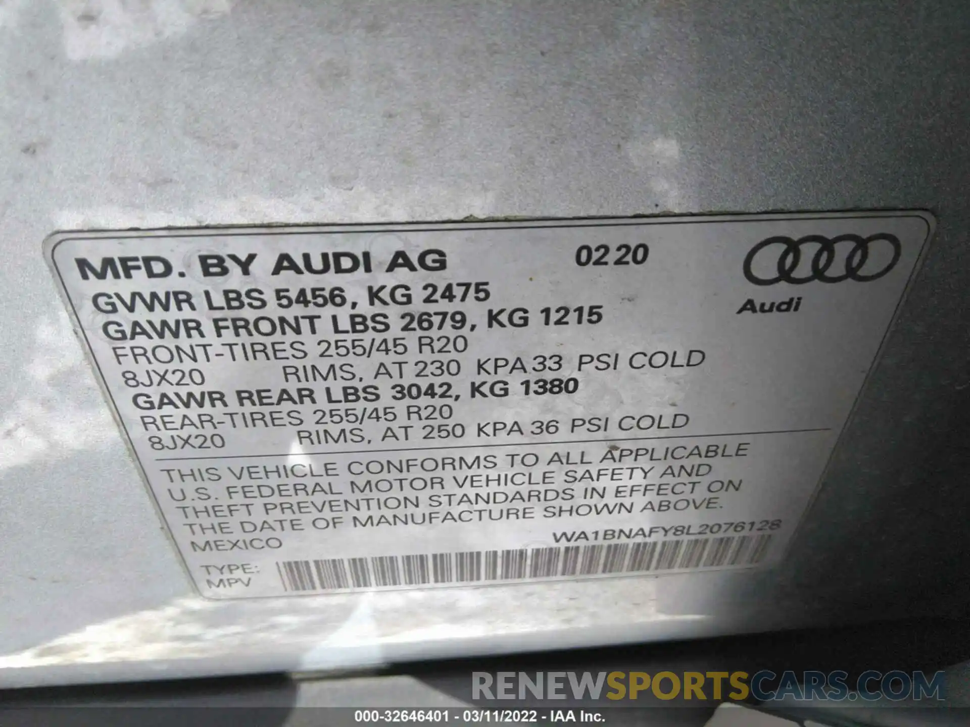 9 Photograph of a damaged car WA1BNAFY8L2076128 AUDI Q5 2020