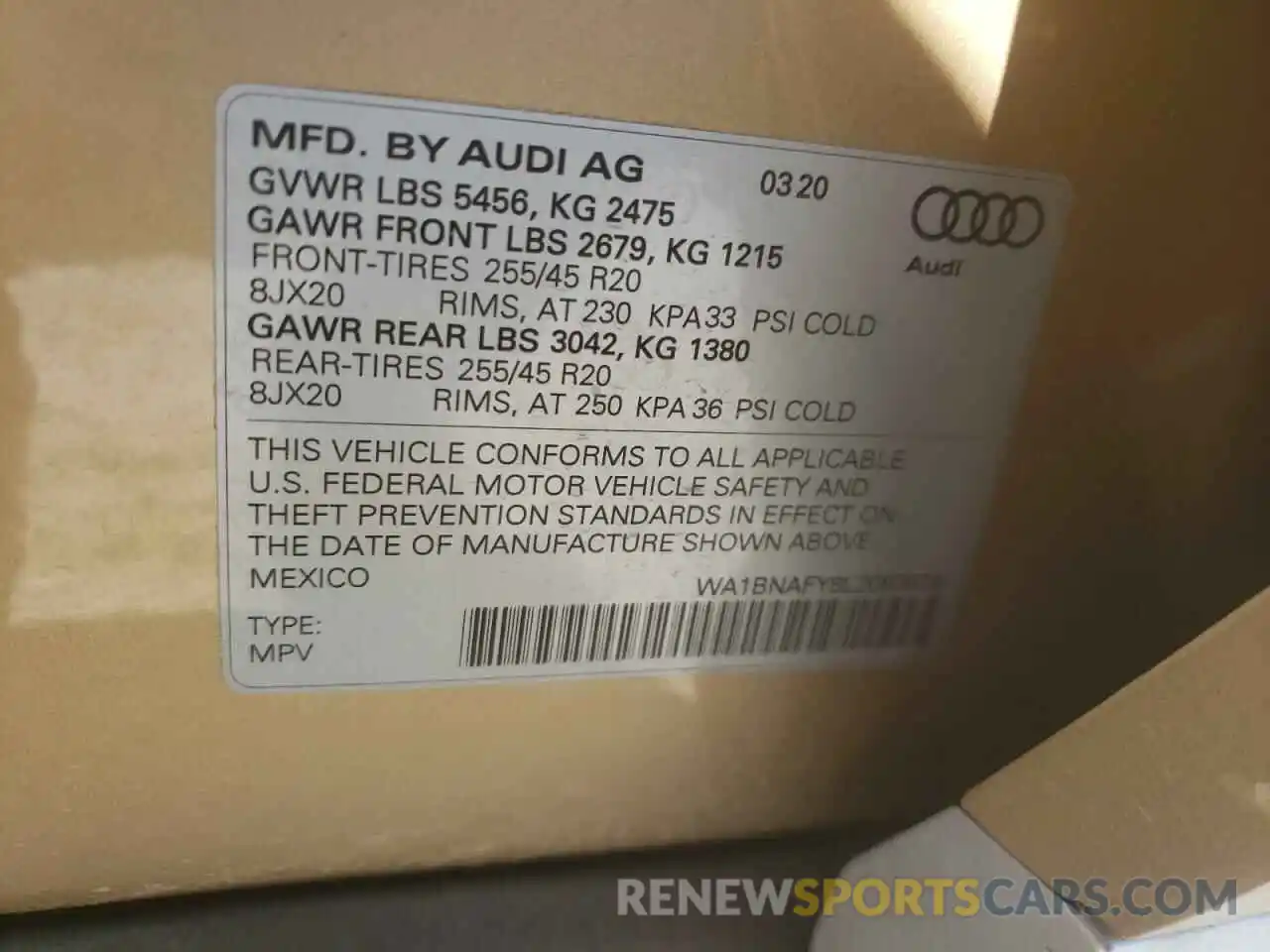 10 Photograph of a damaged car WA1BNAFY8L2083628 AUDI Q5 2020