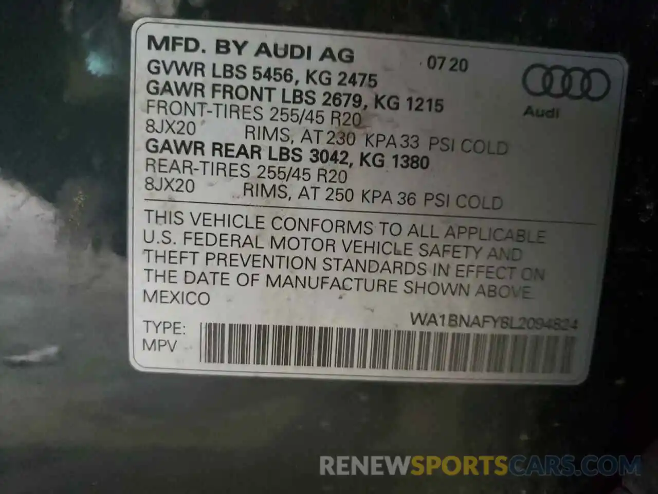 10 Фотография поврежденного автомобиля WA1BNAFY8L2094824 AUDI Q5 2020