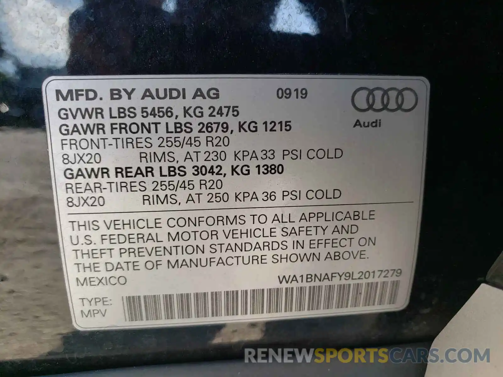 10 Photograph of a damaged car WA1BNAFY9L2017279 AUDI Q5 2020