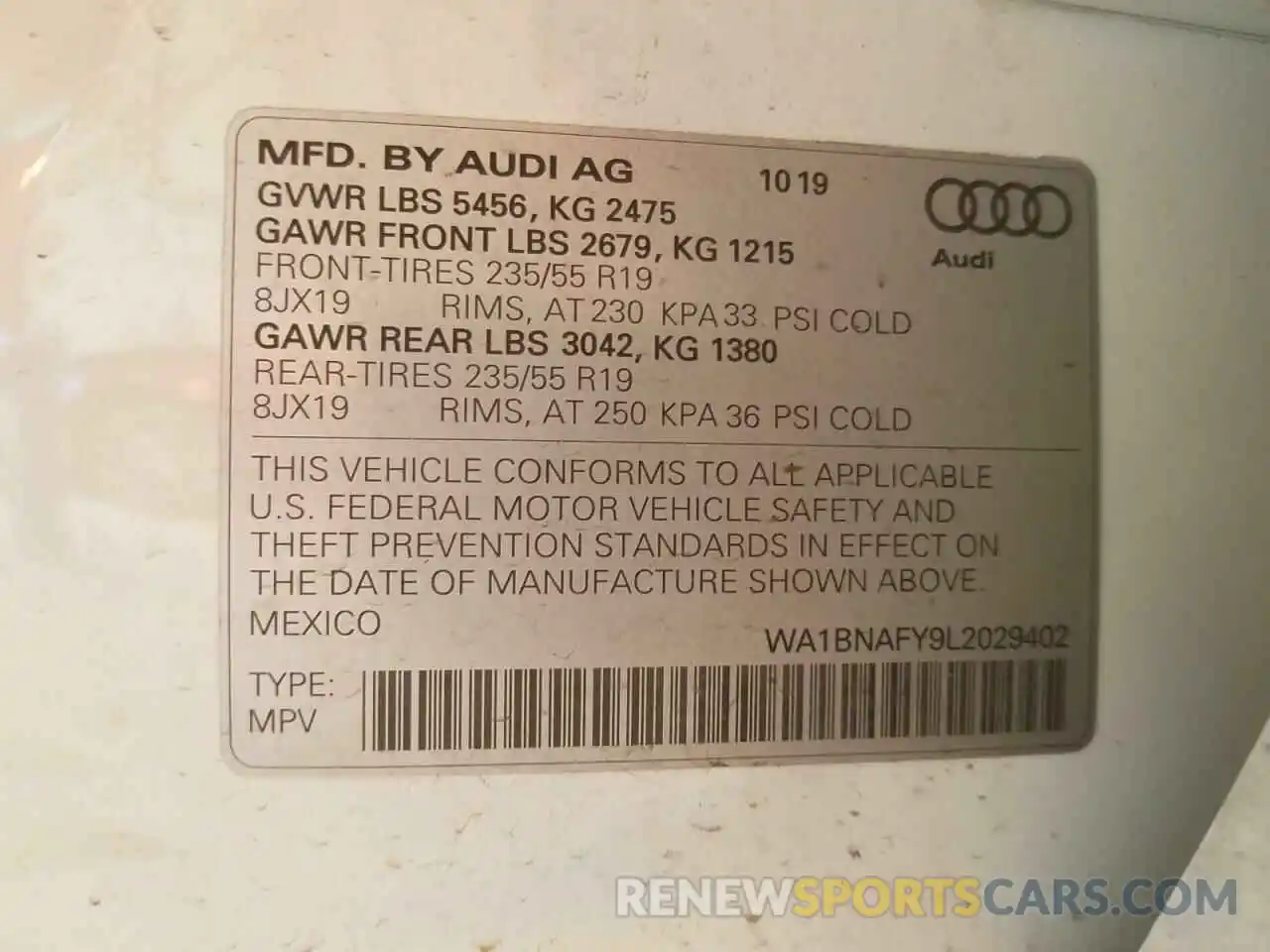 10 Photograph of a damaged car WA1BNAFY9L2029402 AUDI Q5 2020