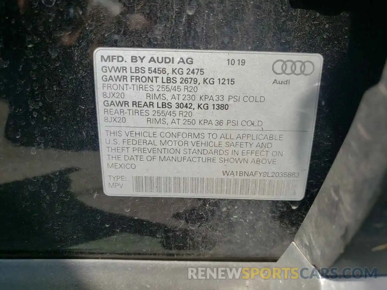 10 Photograph of a damaged car WA1BNAFY9L2035863 AUDI Q5 2020