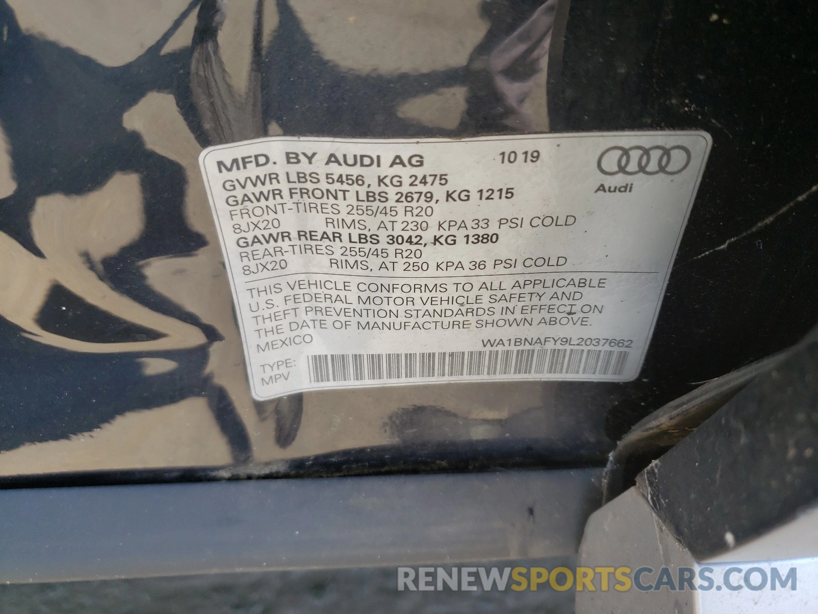 10 Photograph of a damaged car WA1BNAFY9L2037662 AUDI Q5 2020