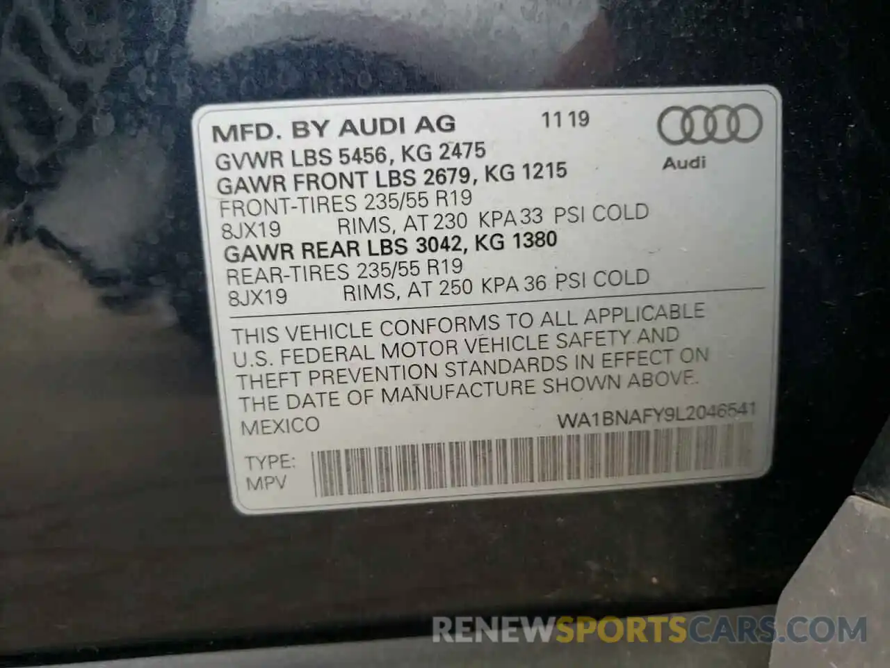 10 Фотография поврежденного автомобиля WA1BNAFY9L2046541 AUDI Q5 2020