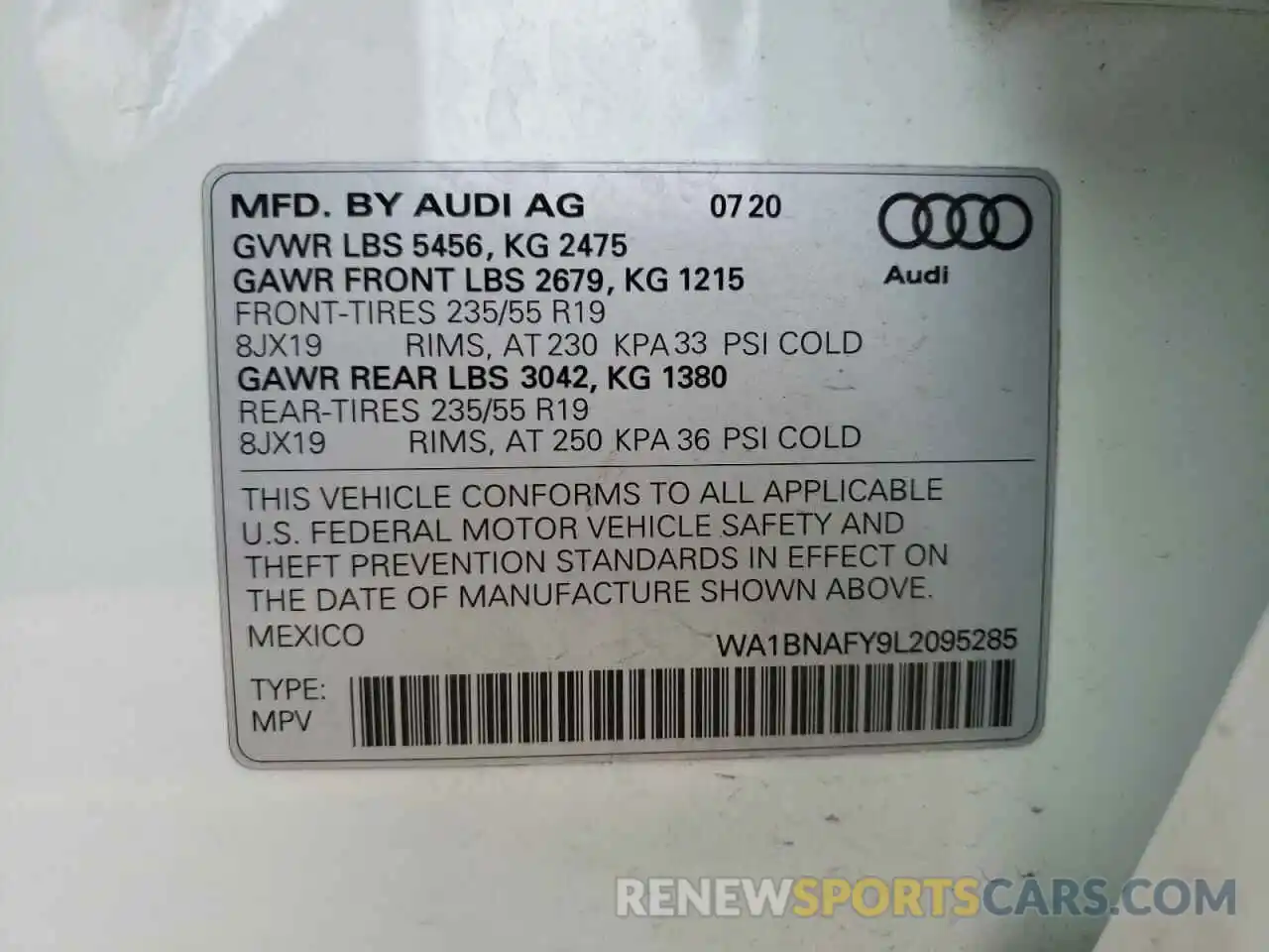 10 Фотография поврежденного автомобиля WA1BNAFY9L2095285 AUDI Q5 2020