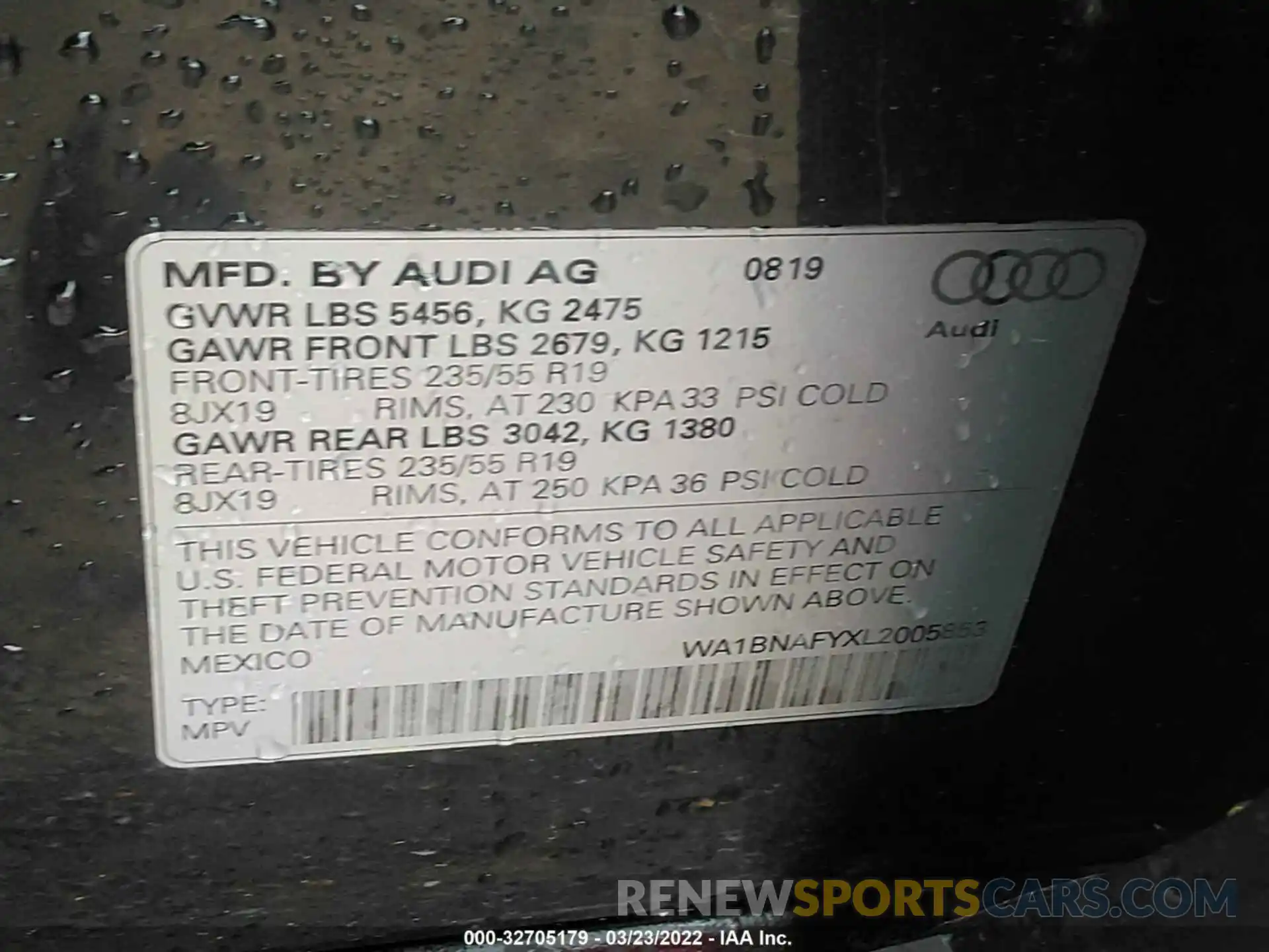 9 Фотография поврежденного автомобиля WA1BNAFYXL2005853 AUDI Q5 2020