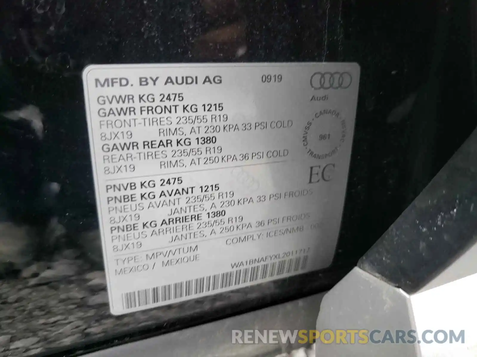 10 Фотография поврежденного автомобиля WA1BNAFYXL2011717 AUDI Q5 2020