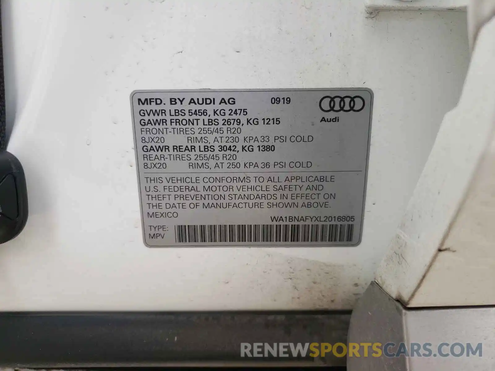 10 Фотография поврежденного автомобиля WA1BNAFYXL2016805 AUDI Q5 2020