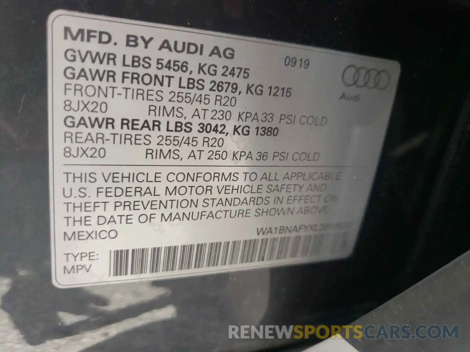 10 Photograph of a damaged car WA1BNAFYXL2018537 AUDI Q5 2020