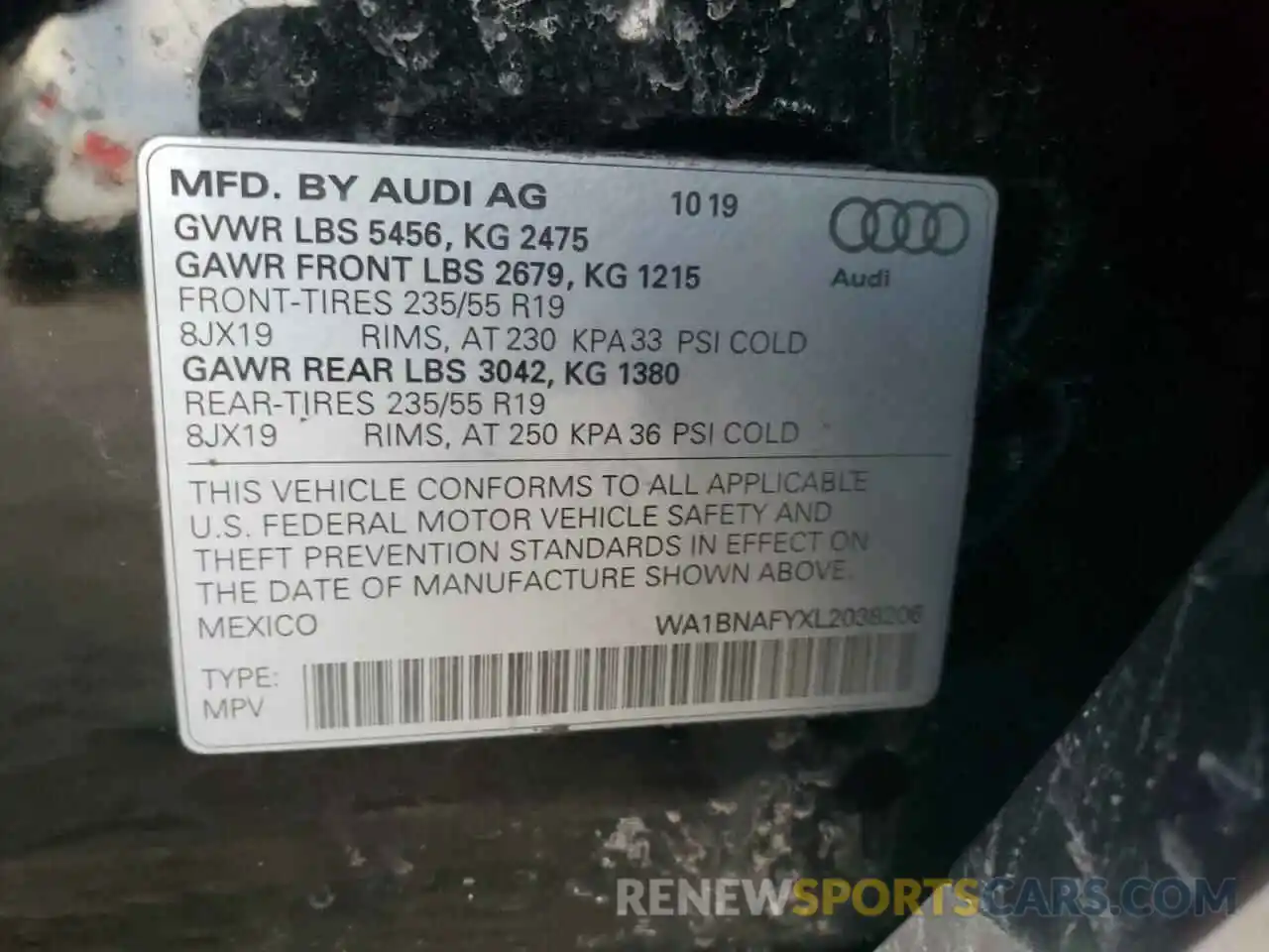 10 Фотография поврежденного автомобиля WA1BNAFYXL2038206 AUDI Q5 2020