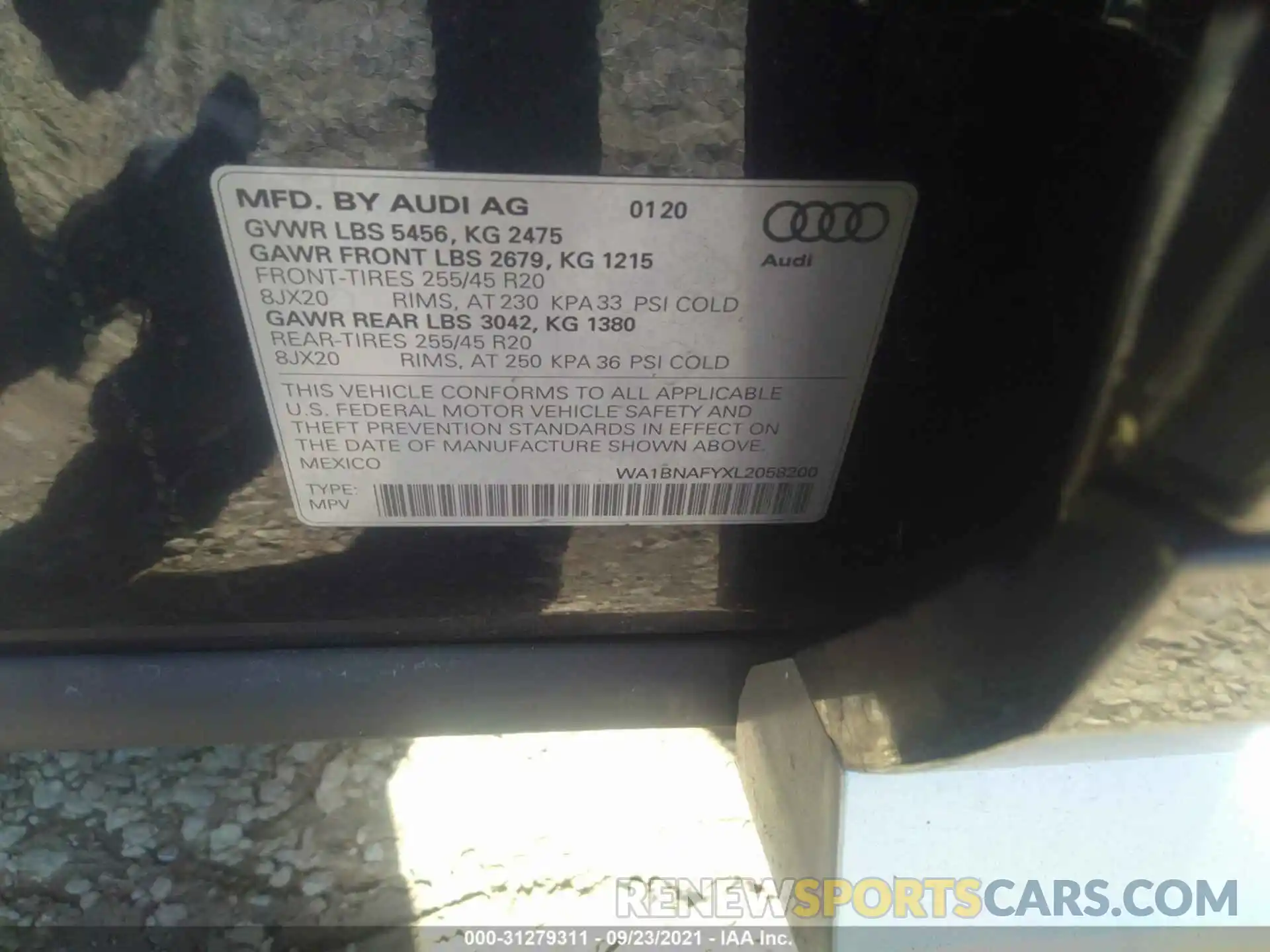 9 Photograph of a damaged car WA1BNAFYXL2058200 AUDI Q5 2020