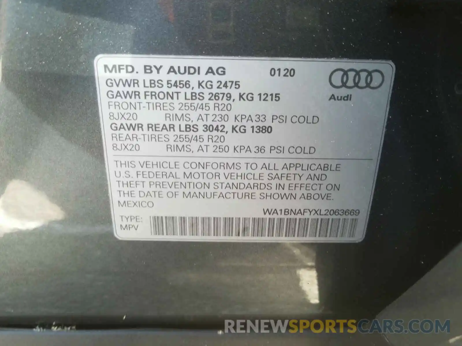 10 Photograph of a damaged car WA1BNAFYXL2063669 AUDI Q5 2020