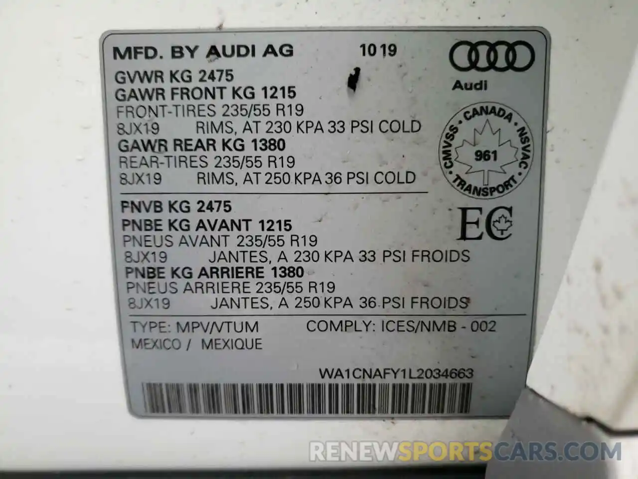 10 Фотография поврежденного автомобиля WA1CNAFY1L2034663 AUDI Q5 2020