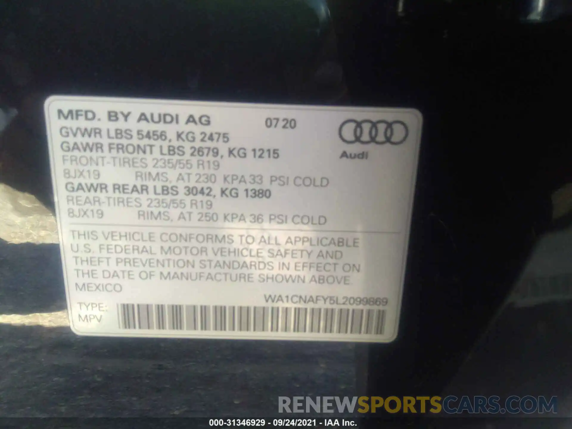 9 Photograph of a damaged car WA1CNAFY5L2099869 AUDI Q5 2020