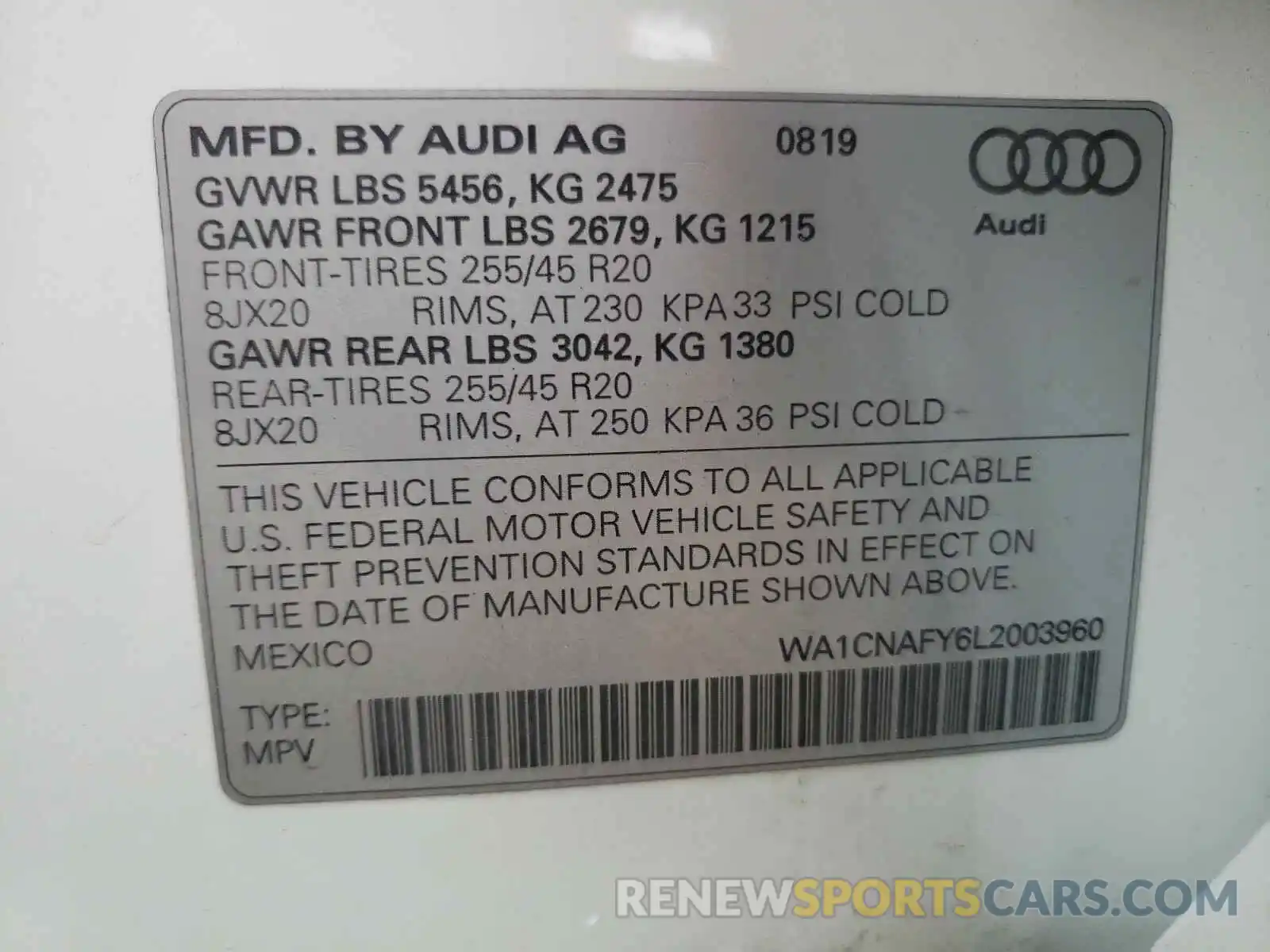 10 Фотография поврежденного автомобиля WA1CNAFY6L2003960 AUDI Q5 2020