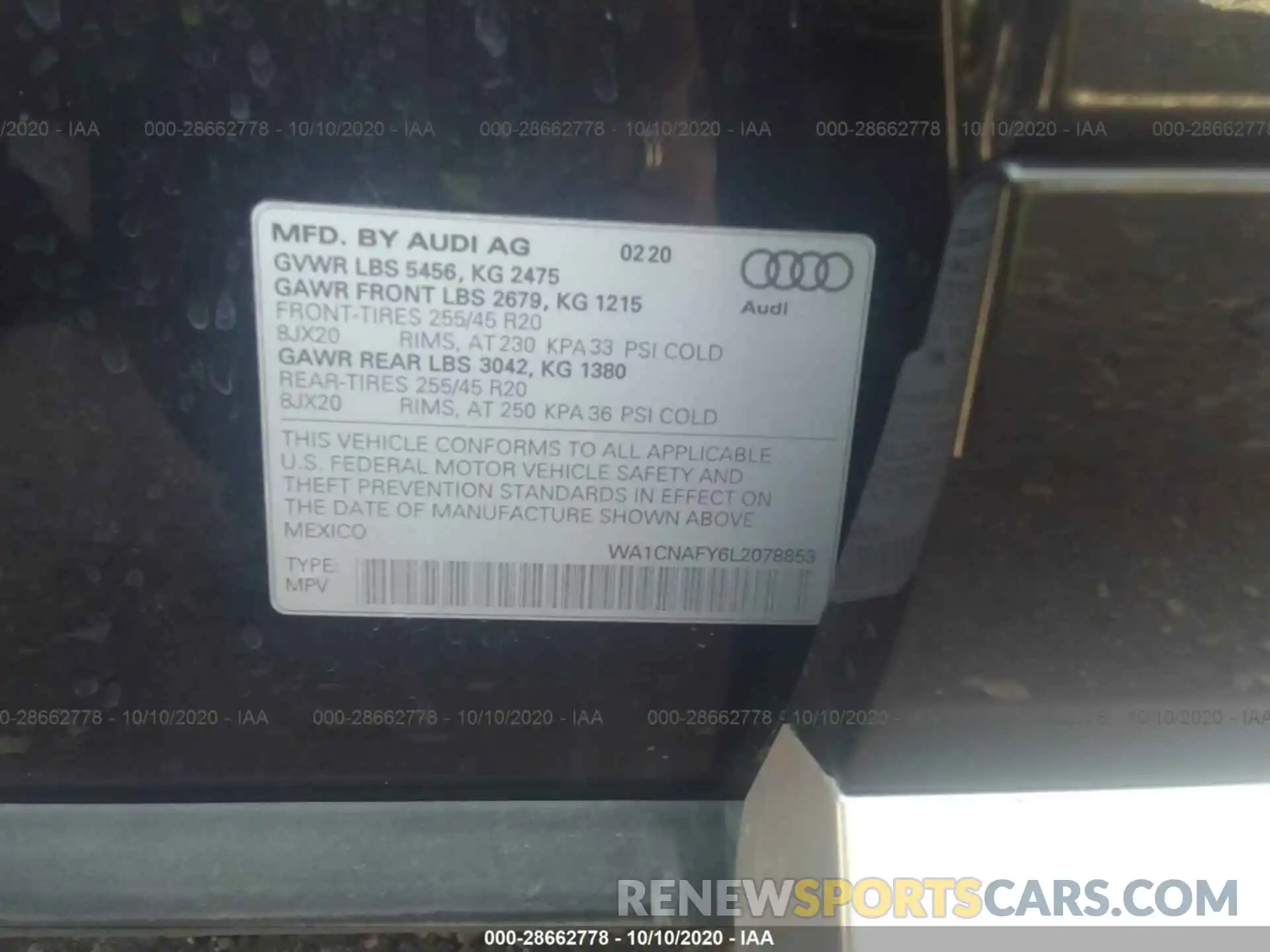 9 Фотография поврежденного автомобиля WA1CNAFY6L2078853 AUDI Q5 2020