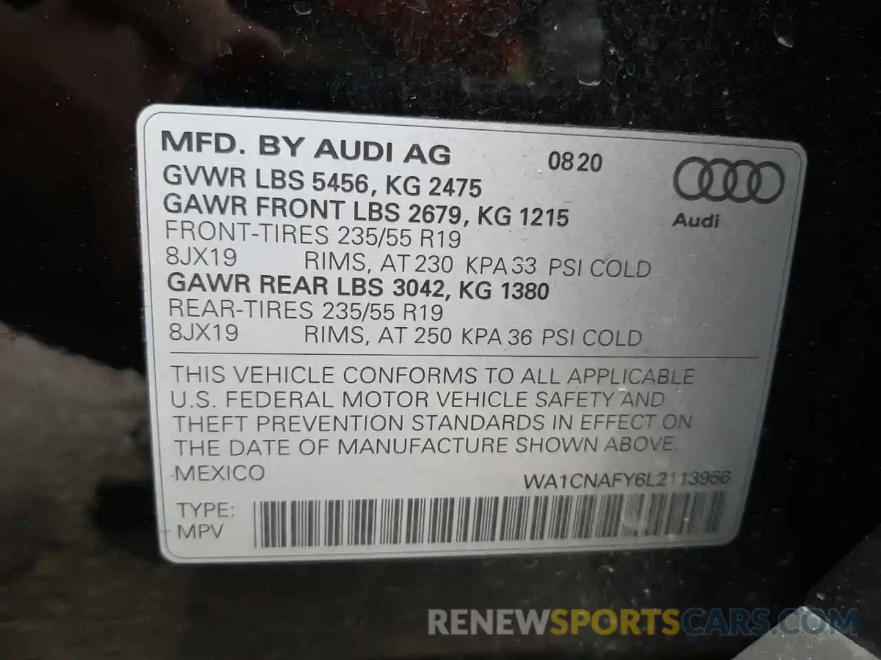 10 Photograph of a damaged car WA1CNAFY6L2113956 AUDI Q5 2020