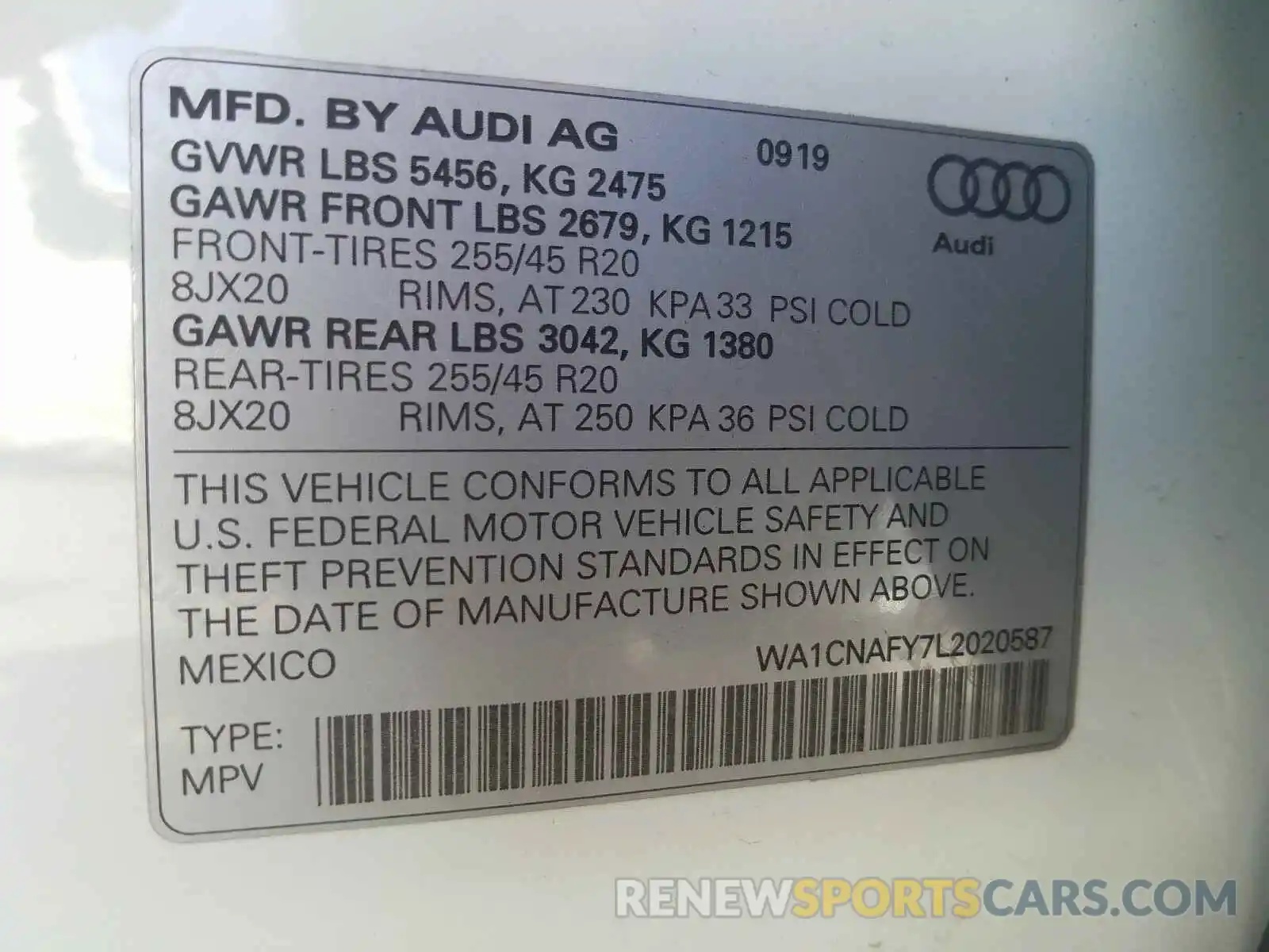 10 Фотография поврежденного автомобиля WA1CNAFY7L2020587 AUDI Q5 2020