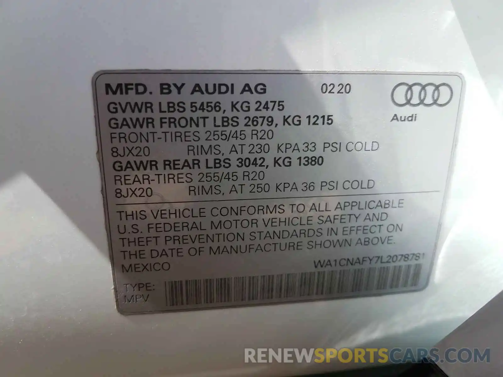 10 Photograph of a damaged car WA1CNAFY7L2078781 AUDI Q5 2020