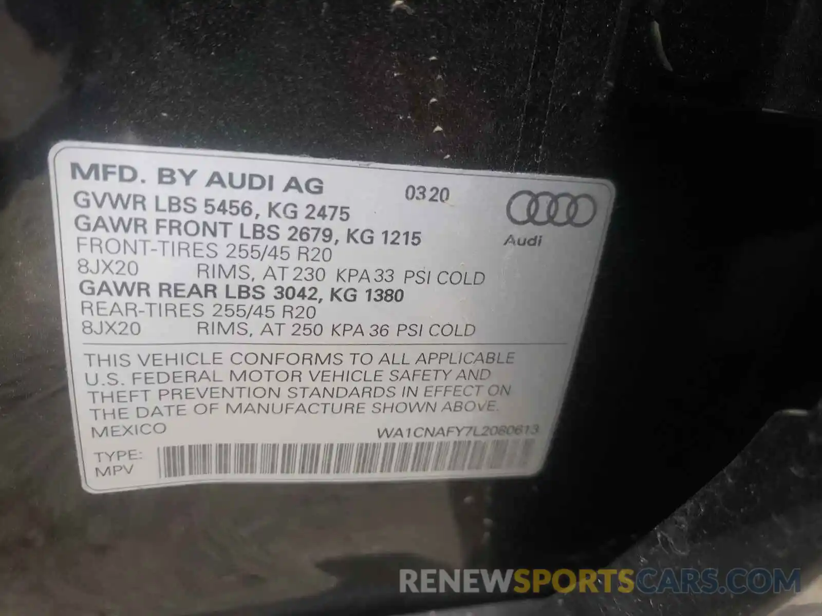 10 Photograph of a damaged car WA1CNAFY7L2080613 AUDI Q5 2020