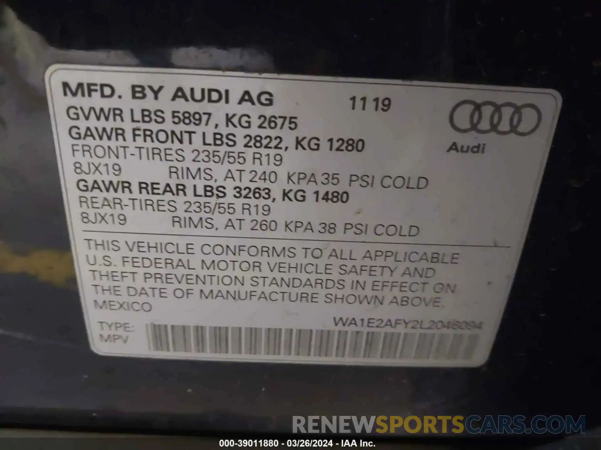 9 Photograph of a damaged car WA1E2AFY2L2046094 AUDI Q5 2020