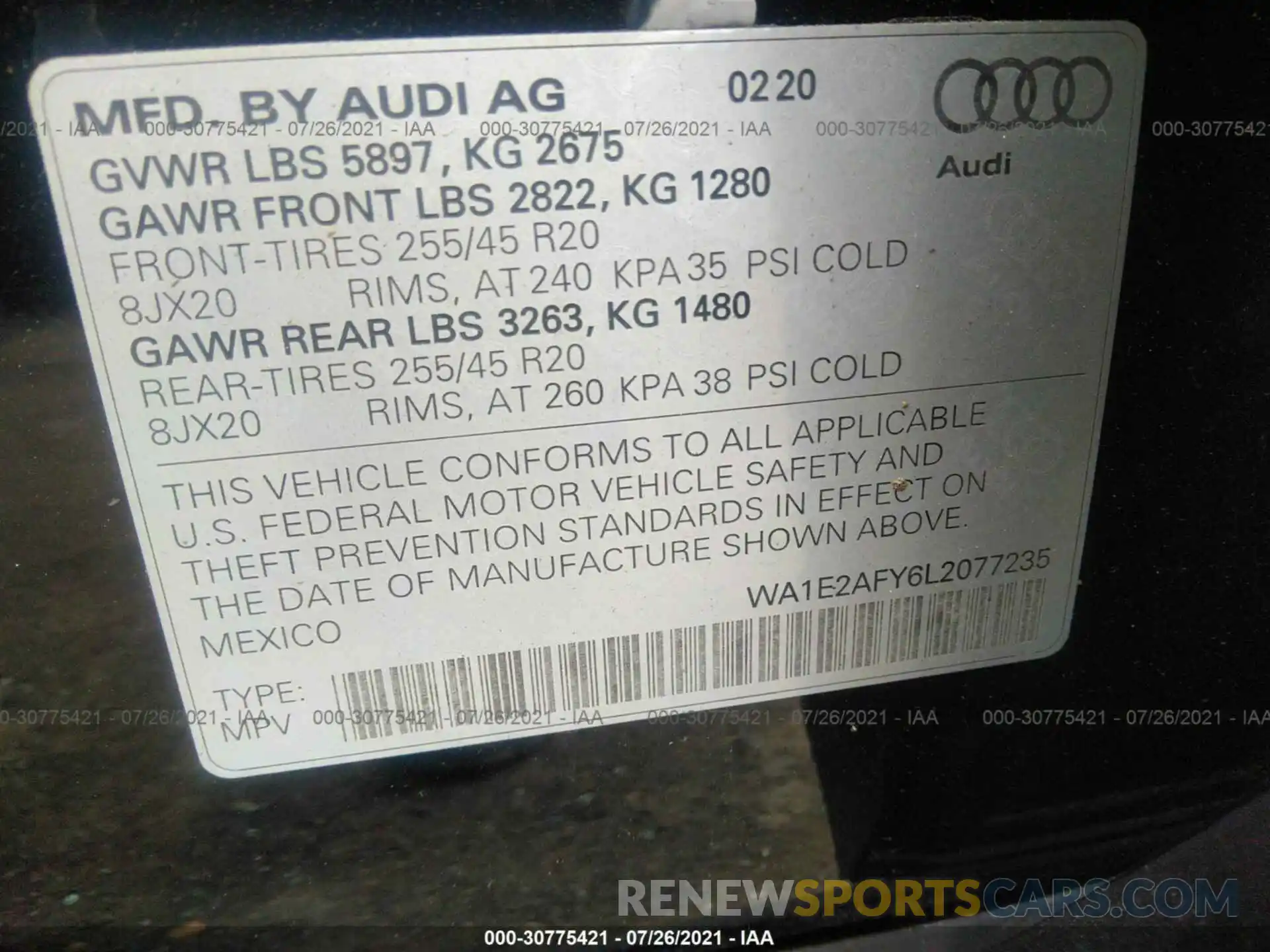 9 Photograph of a damaged car WA1E2AFY6L2077235 AUDI Q5 2020