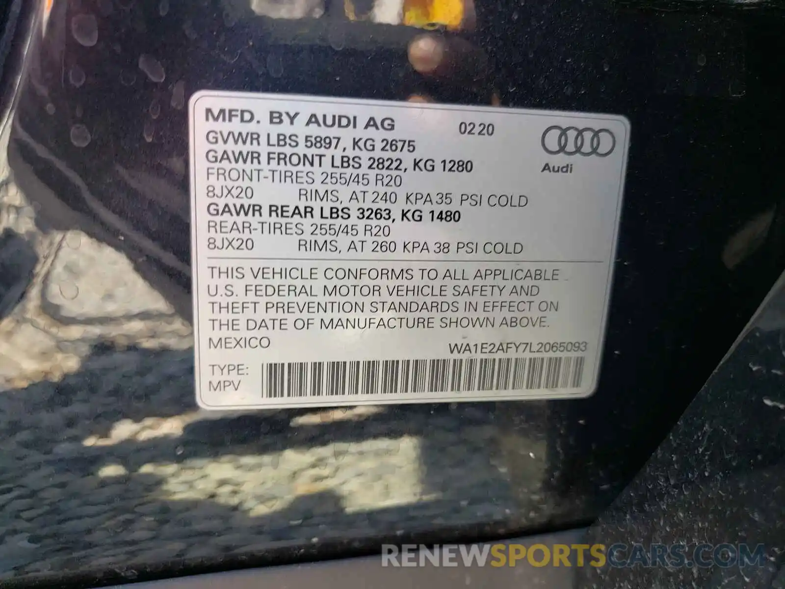 10 Фотография поврежденного автомобиля WA1E2AFY7L2065093 AUDI Q5 2020