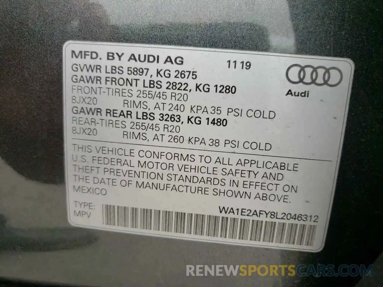 10 Фотография поврежденного автомобиля WA1E2AFY8L2046312 AUDI Q5 2020