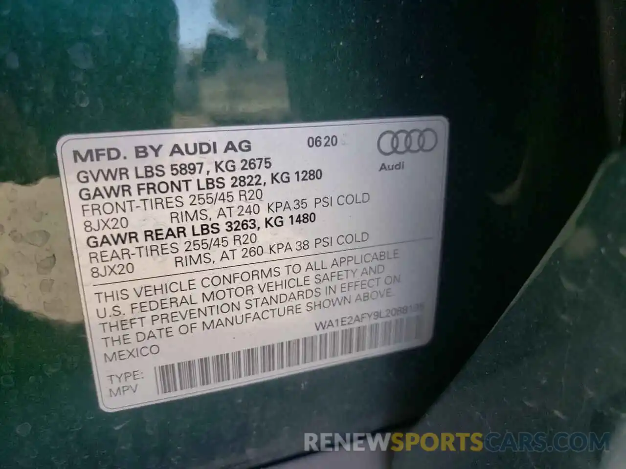 10 Photograph of a damaged car WA1E2AFY9L2088195 AUDI Q5 2020