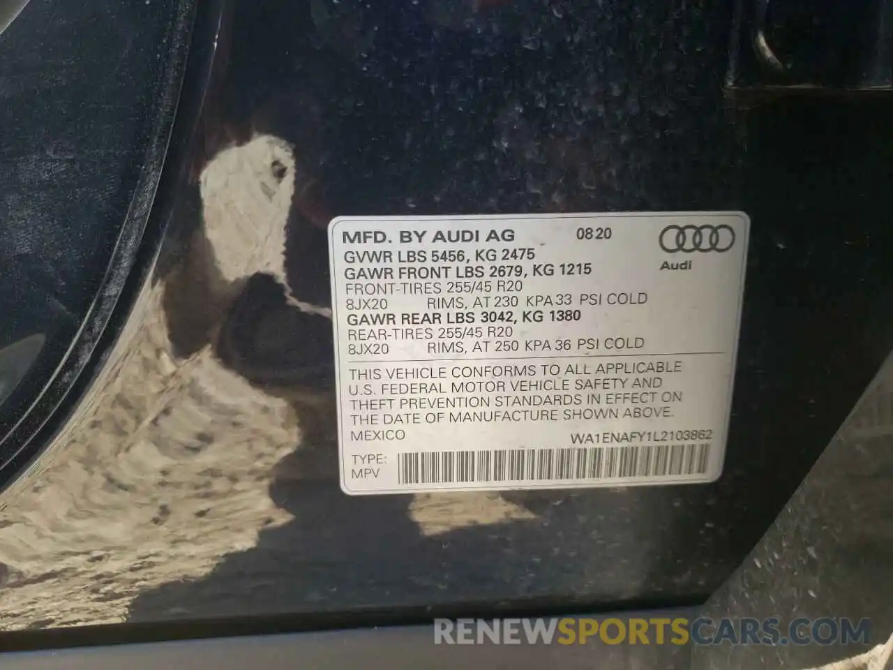 10 Photograph of a damaged car WA1ENAFY1L2103862 AUDI Q5 2020