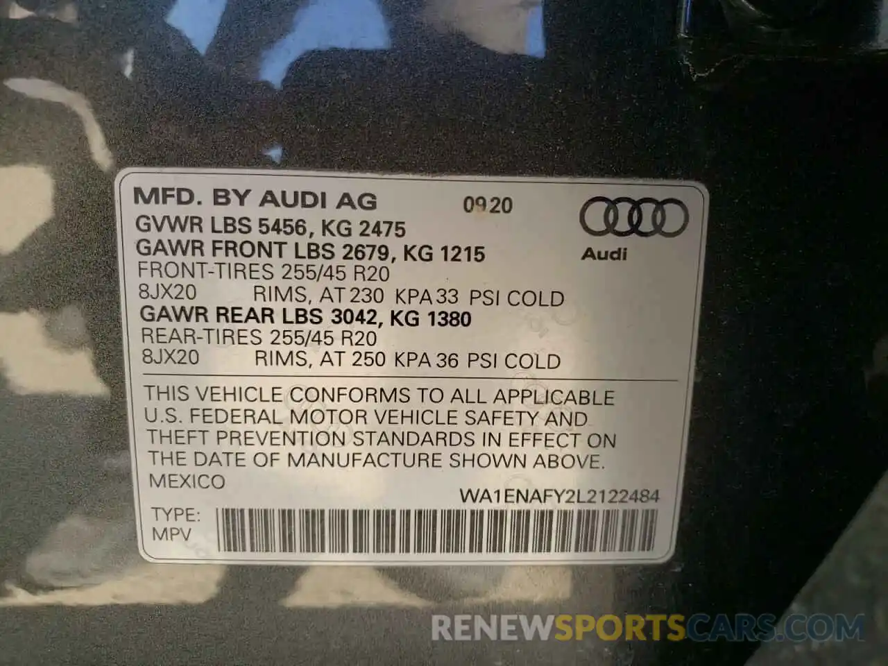 10 Фотография поврежденного автомобиля WA1ENAFY2L2122484 AUDI Q5 2020