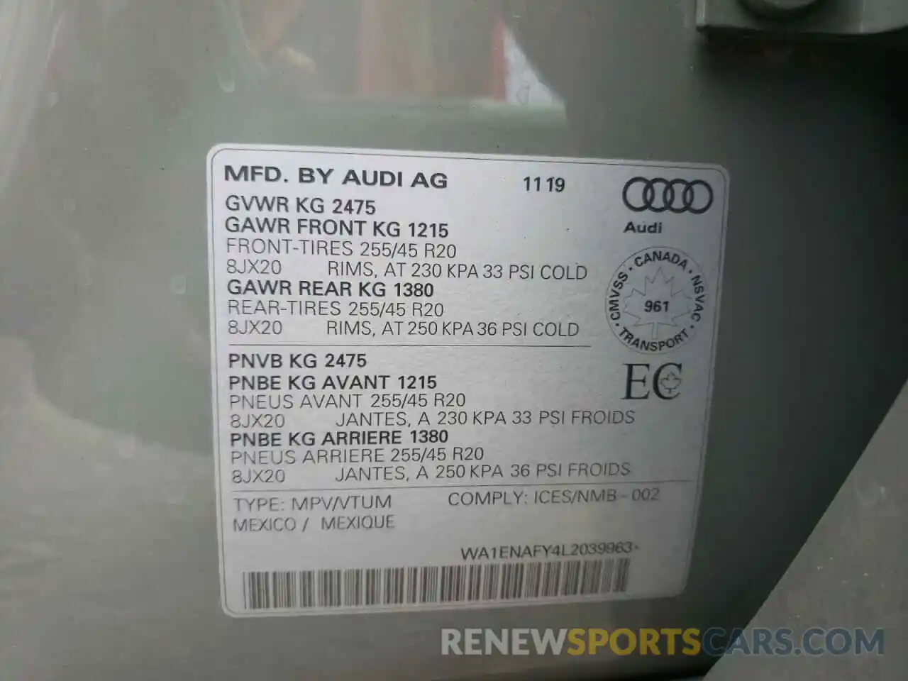 10 Фотография поврежденного автомобиля WA1ENAFY4L2039963 AUDI Q5 2020