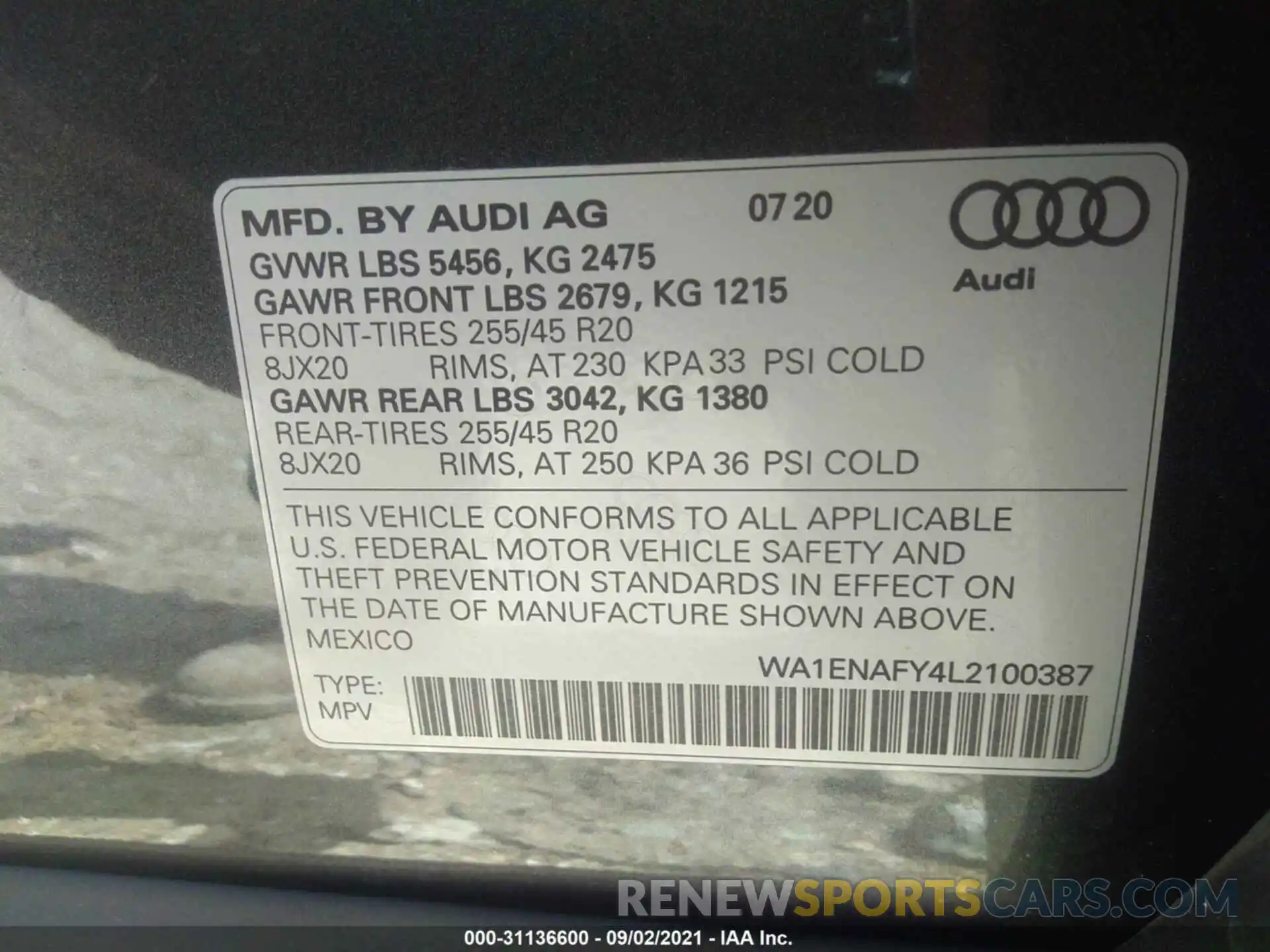 9 Фотография поврежденного автомобиля WA1ENAFY4L2100387 AUDI Q5 2020