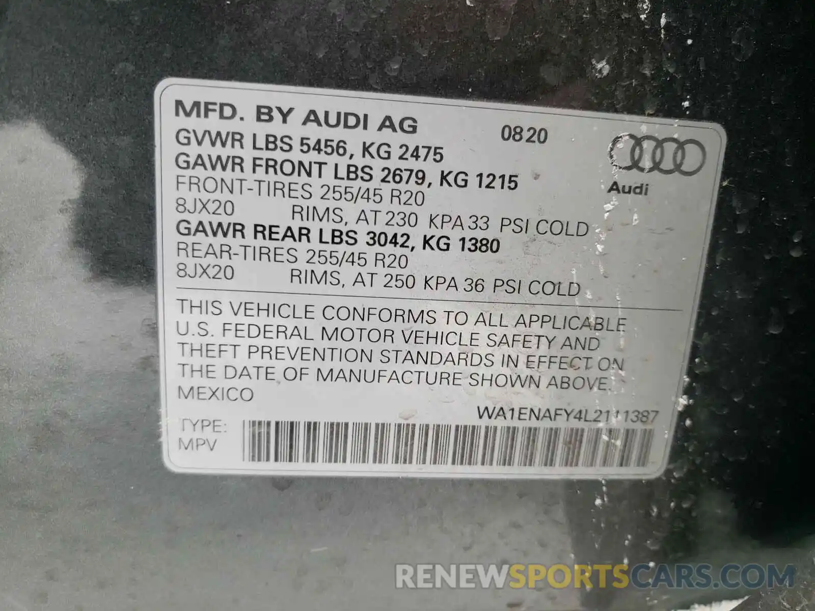 10 Фотография поврежденного автомобиля WA1ENAFY4L2111387 AUDI Q5 2020