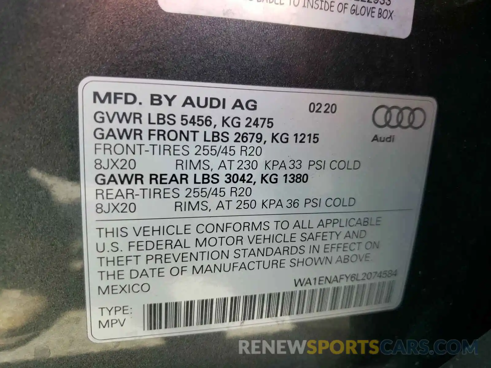 10 Photograph of a damaged car WA1ENAFY6L2074584 AUDI Q5 2020