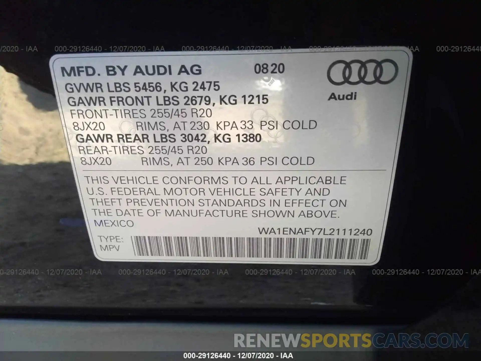 9 Фотография поврежденного автомобиля WA1ENAFY7L2111240 AUDI Q5 2020