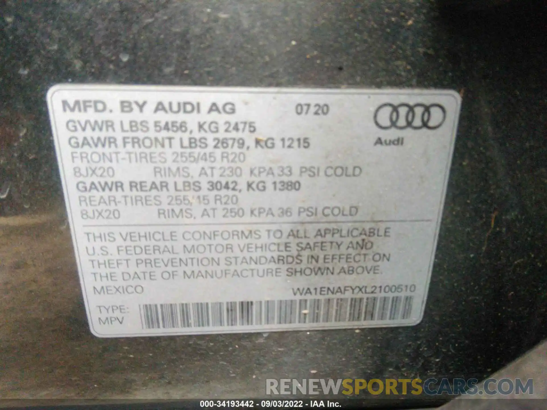 9 Фотография поврежденного автомобиля WA1ENAFYXL2100510 AUDI Q5 2020