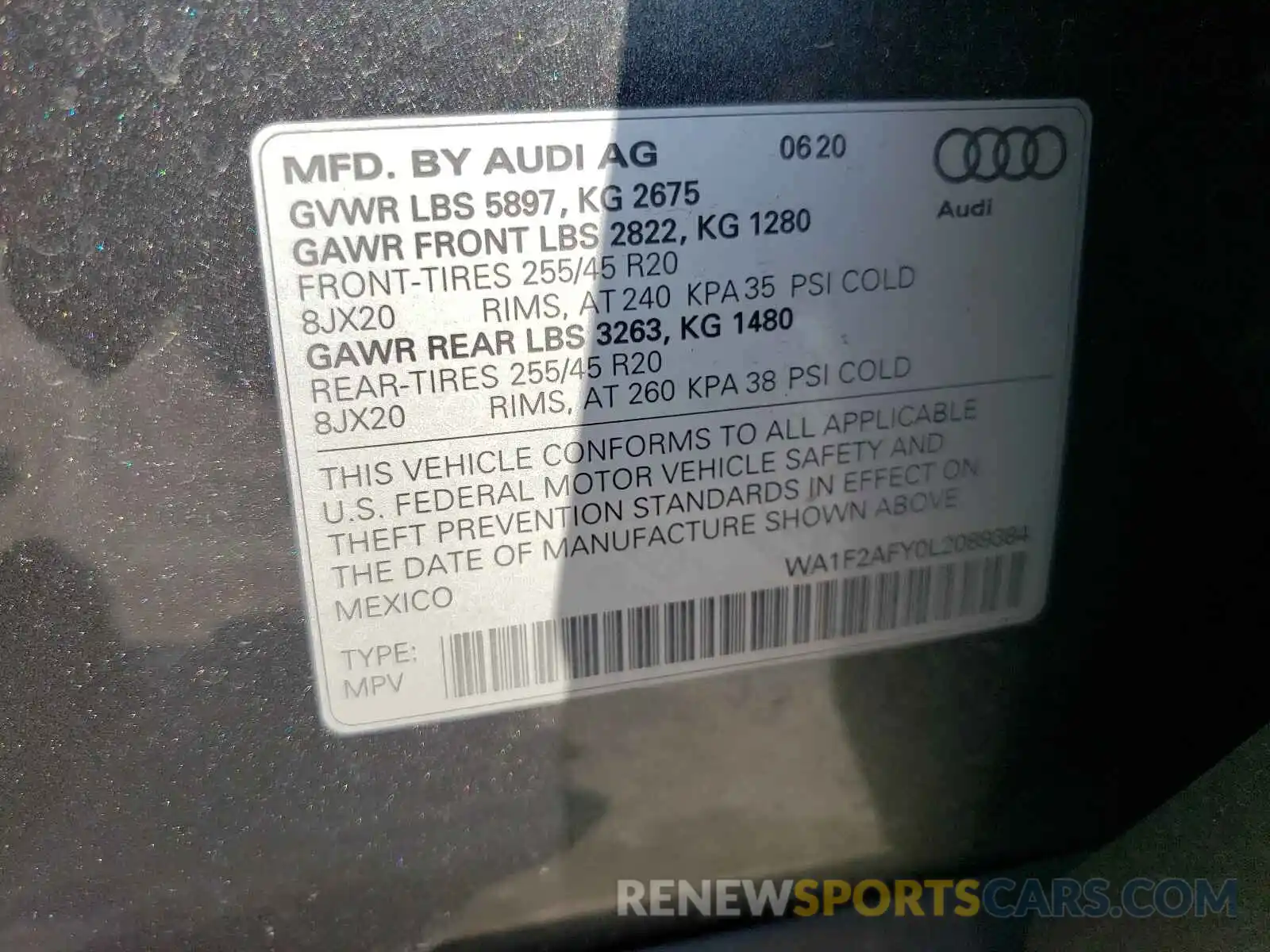 10 Photograph of a damaged car WA1F2AFY0L2089384 AUDI Q5 2020