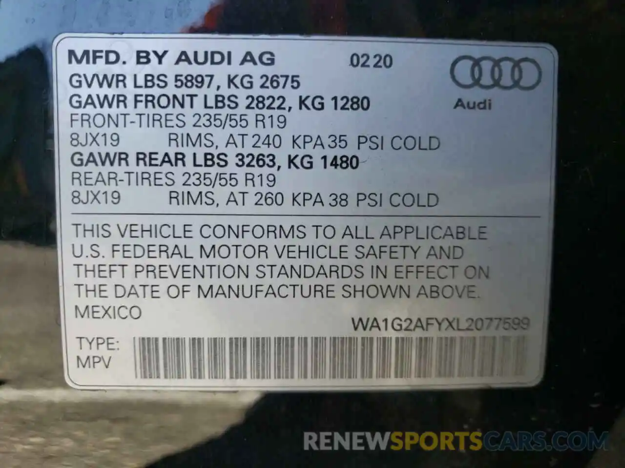 10 Photograph of a damaged car WA1G2AFYXL2077599 AUDI Q5 2020