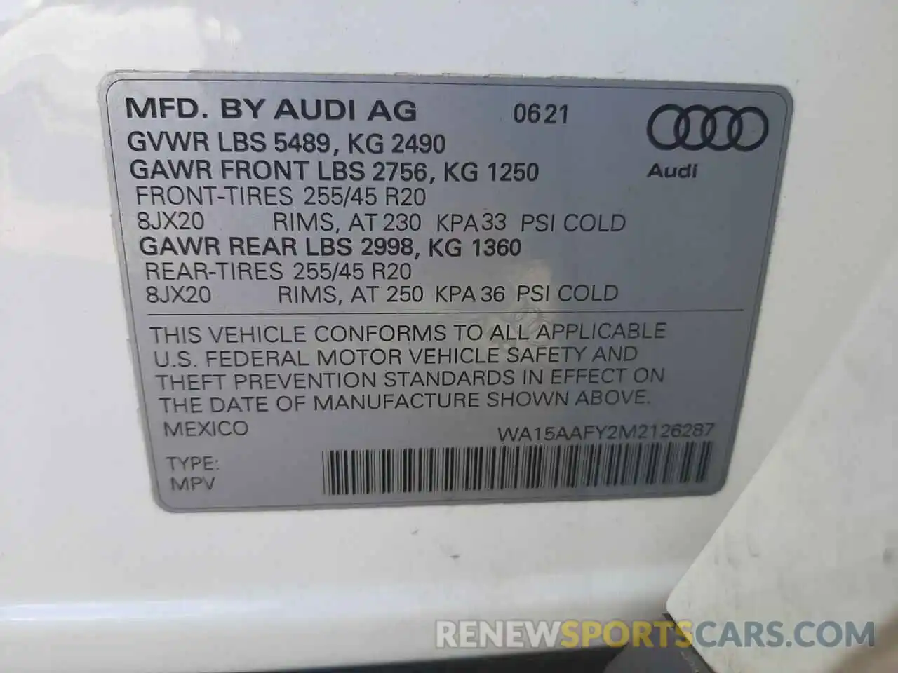 10 Photograph of a damaged car WA15AAFY2M2126287 AUDI Q5 2021