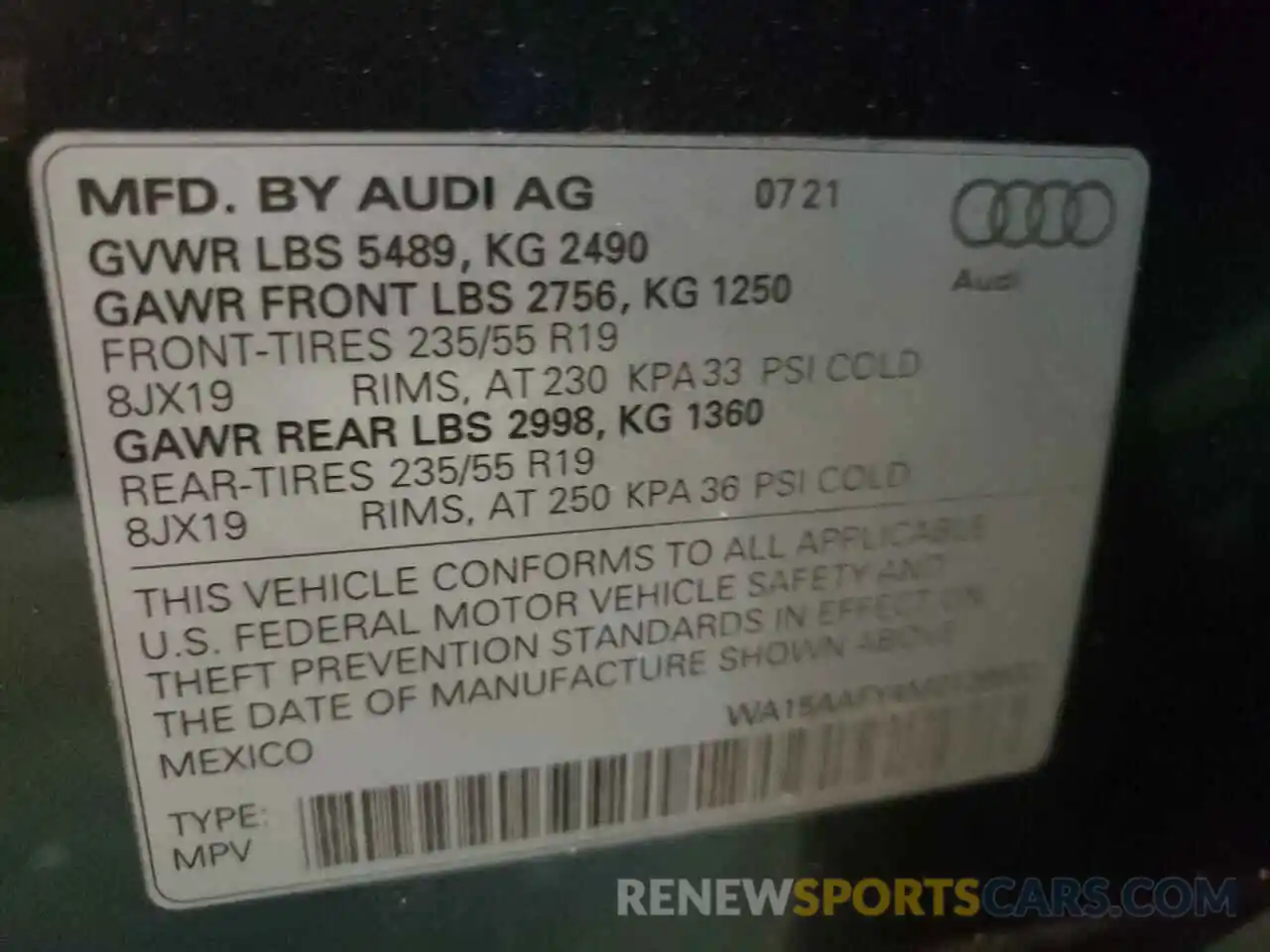 10 Photograph of a damaged car WA15AAFY4M2128932 AUDI Q5 2021