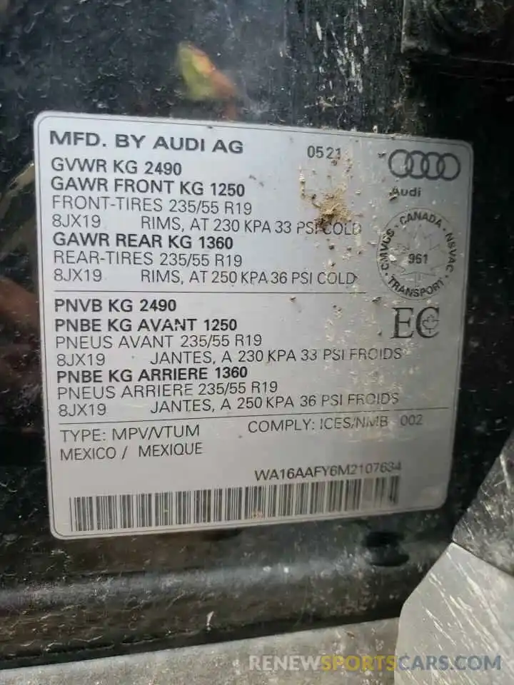 10 Photograph of a damaged car WA16AAFY6M2107634 AUDI Q5 2021