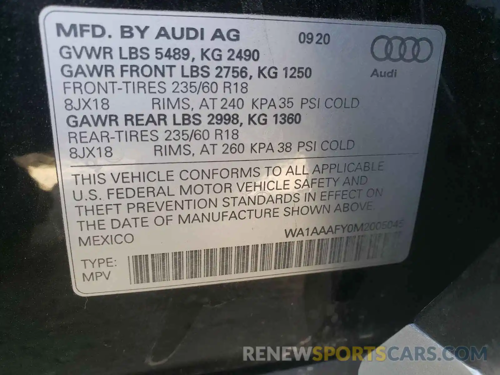 10 Photograph of a damaged car WA1AAAFY0M2005045 AUDI Q5 2021